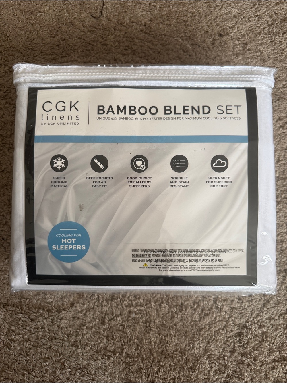 White Bamboo Blend Sheet Set - Cal King - Picture 2 of 2